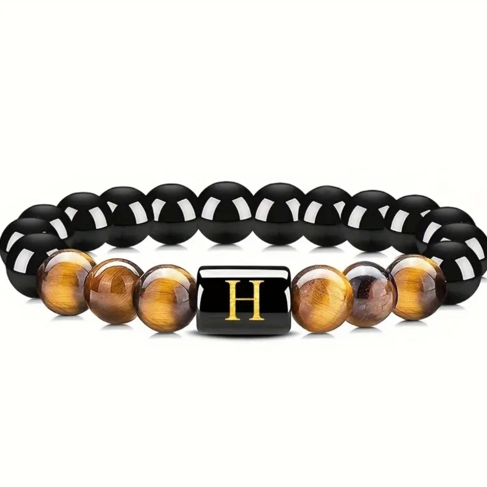 Men's tiger eye Initial Bead Bracelet